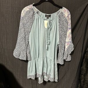 GIGIO USA Women's Floral Mixed Print Ruffle Sleeve BOHO Top‎ V neck Size S